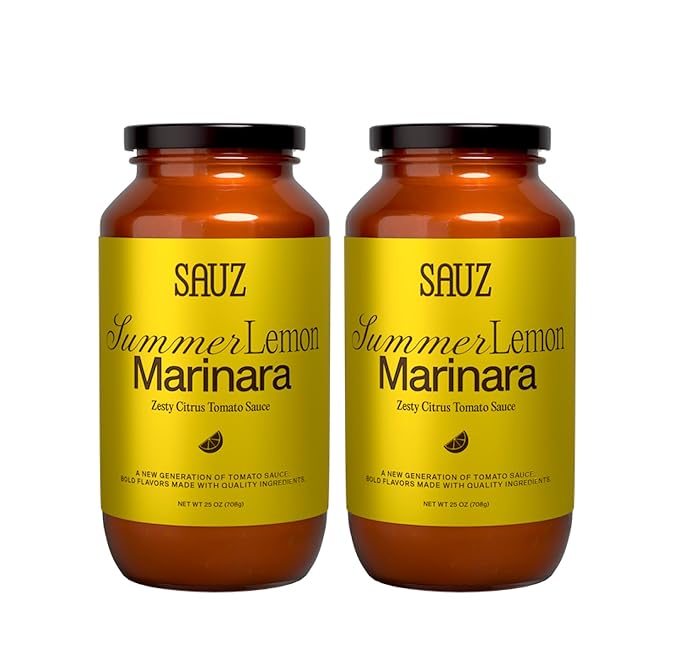 Sauz | Summer Lemon Marinara Pasta Sauce, 25 Oz Jar (2-Pack), Fresh Citrus Zest, Gluten-Free, Non-GMO, Multi-Use Tomato Sauce with Clean Ingredients – Small Batch Fresh Tomato Sauce