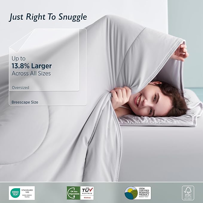 Breescape Cooling Comforter Throw Size - BlendTek™ Q-Max>0.46 Tech, Breathable Blanket for Hot Sleepers & Night Sweats Relief, Premium Lightweight Summer Bedding, 52x72 Inches, Misty Gray