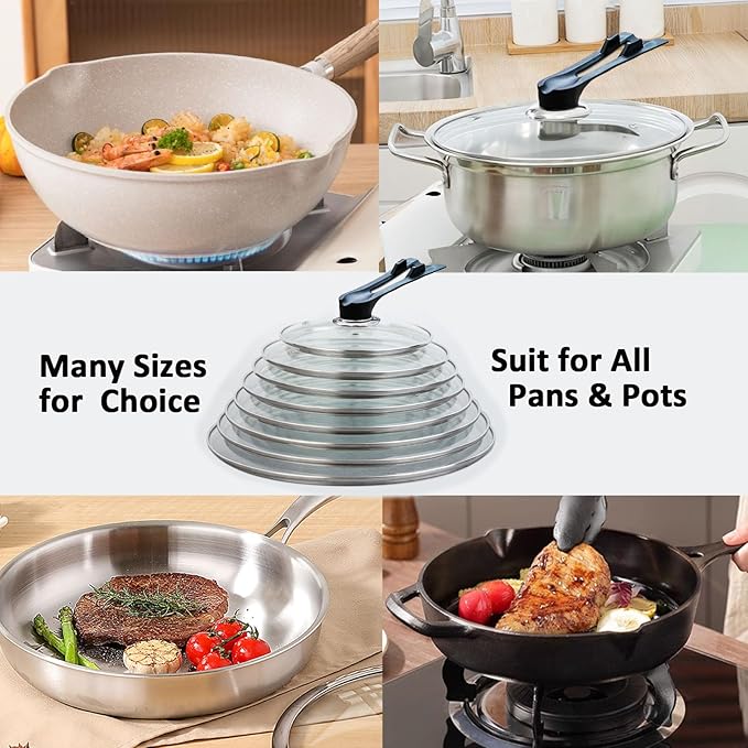 13.5 inch Glass Lids For Pots, Pans and Skillets,Small and Large size 11, 12, 12.5, 13.5 and 14 Inch,Replacement Tempered Clear Glass Lids with Steam Vent For Frying Pan, Stock Pot, Cast iron skillet