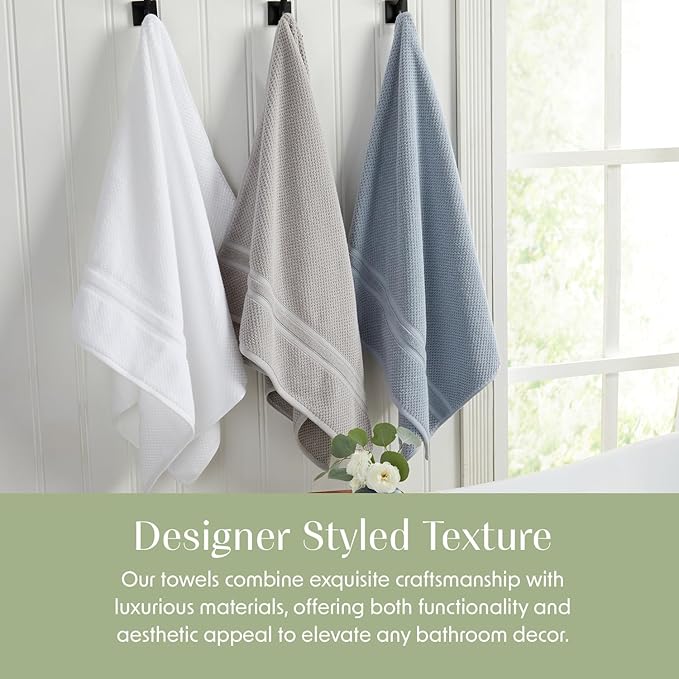 Springtree Home White Bath Towels Set of 4 | Popcorn Textured | 100% Combed Cotton | Absorbent Quick-Dry Towels for Bathroom | Oeko-TEX® Standard 100 Cotton | Poli Collection - Bright White