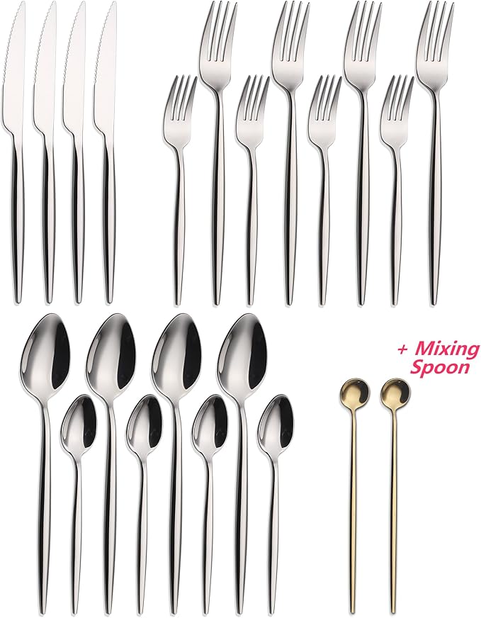 20 Piece Luxury Silverware Set for 4 Mirror-Polished 18/10 Stainless Steel Heavy Flatware Set Modern Cutlery Set Knife/Fork/Spoon Utensil Dishwasher Safe with Gifts