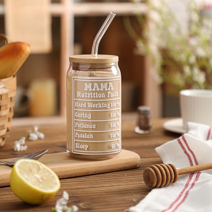 SUPREME LIGHTS ·2017· Mom Cup Gifts from Daughter Son, Mothers Day Christmas Gifts for Mama, Personalized Birthday Gift for Mother, Thank You Mom Gift for Women - 16 oz Mama Iced Coffee Glass Cup