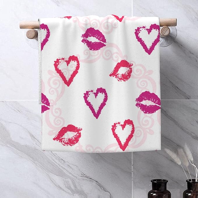 Lips Print Hand Towel Set,Shine Heart Hand Towels for Bathroom 2 Pack Soft Absorbent Decorative Dish Towel for Kitchen Sports Gym Yoga Home Decor 14 x 28 in