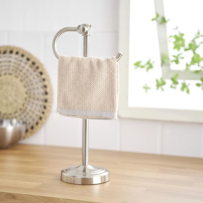 BESy 17 Inch Brushed Nickel Stand Towel Bar Hanger Hand Towel Bar Bathroom Vanity Countertop Towel Holder Free Standing Stainless Steel Towel Ring Hardware Accessories Towel Rack