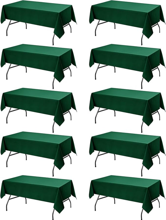 10-Pack Hunter Green Tablecloths for Rectangle Tables, 54 x 108 Inches, Stain-Resistant Polyester Fabric for 6 Foot Tables - Washable Table Covers for Weddings, Birthday Parties, Events