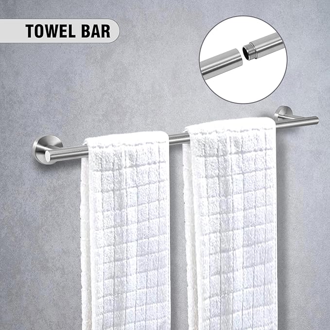 5-Piece Towel Racks for Bathroom, Stainless Steel Bathroom Accessories Set, Bathroom Towel Holder Wall Mounted, Sturdy Bath Towel Bar Set Bathroom Hardware Set (Brushed)