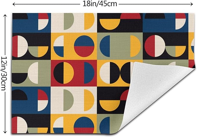 Retro Mid Century Modern Placemats Set of 4 Linen Washable Non-Slip Heat-Resistant Decorative Kitchen Table Mats for Dining Outdoor Home Decor 12x18 Inch