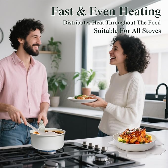 8 PCS Kitchen Cookware Set Pots and Pans Sets Non Stick, Induction Pan Set with Detachable Handle for RV Cookware,Oven Safe, PFOA Free