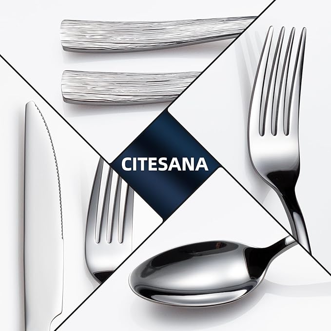20-Piece Silverware Set for 4, CITESANA Heavy Duty Stainless Steel Flatware Set with Ripple Handles, Mirror Polished Kitchen Cutlery Set