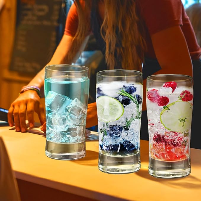 Bokon 12 Pcs Beer Glasses, Small Juice Glasses Cups Iced Tea Glasses Heavy Base Glassware Clear Glass Bulk Tumblers for Drinking Water Beer Milk Orange Juice Kids Breakfast (8 oz)