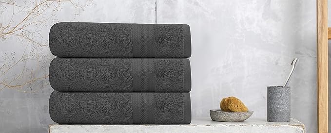 Bulk Thin Small Size Bath Towels Set of 12 – 100% Cotton Terry – 24" x 46" – Lightweight, Quick Dry, Soft & Highly Absorbent – Grey Towels for Bathroom, Gym, Spa, Pool & Daily Use