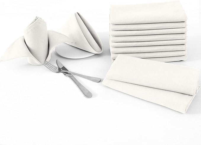 H.VERSAILTEX Cloth Napkins Set of 12 (18" X 18") Linen Textured Dinner Napkins Waterproof Extra Soft Thick Durable Reusable Napkins with Hemmed Edges for Dinners, Weddings and Everyday Use, Ivory