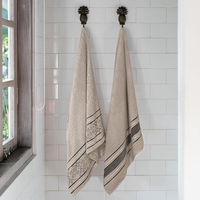 Superior Cotton Bath Sheet Set, Zero Twist, Oversized Large Absorbent Body Towels, Luxury Soft Drying, Shower, Spa, Hotel, Pool, Guest Bathroom, Home Essentials, Assorted Floral Set of 2, Stone