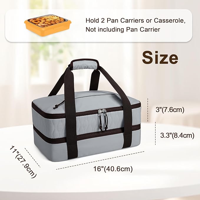 Trunab Insulated Casserole Carrier for Hot or Cold Food, Double Thermal Food Containers, Fit 9x13 Inches Baking Dish Foil Pans, For Picnic Cookouts, Potluck Parties, Beach,Beige (Grey)