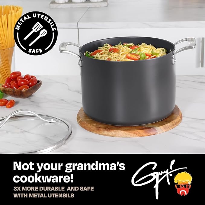 Guy Fieri's Flavortown Laser Titanium 8-Quart Stock Pot with Lid - Non-stick Cookware Without PFAS, PTFE, or PFOA, 3x More Durable, Dishwasher Safe, Oven Safe