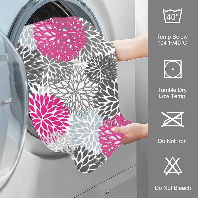 Dahlia Flower Hand Towel,Pink Floral Hand Bath Towels Set of 2 Dish Towels Soft Absorbent Decorative Hand Towels for Bathroom Kitchen Yoga Home Decor 14 x 28 in