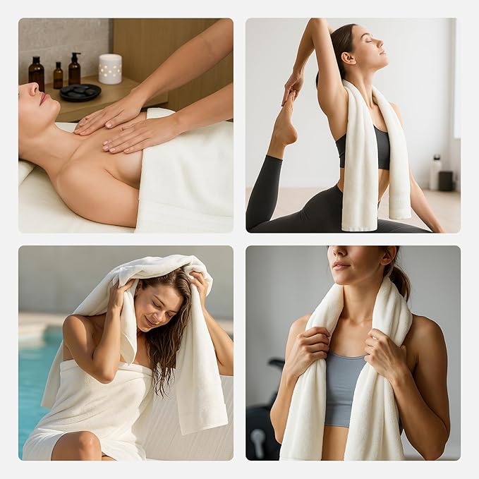 REDKISS Cream Towel Set of 8-100% Cotton Luxury Bath Towels Set for Bathroom, 600 GSM Highly Absorbent Bathroom Towel with 2 Large Bath Sheet, 2 Hand, 4 Washcloths, Beige Shower Towels for Dorm