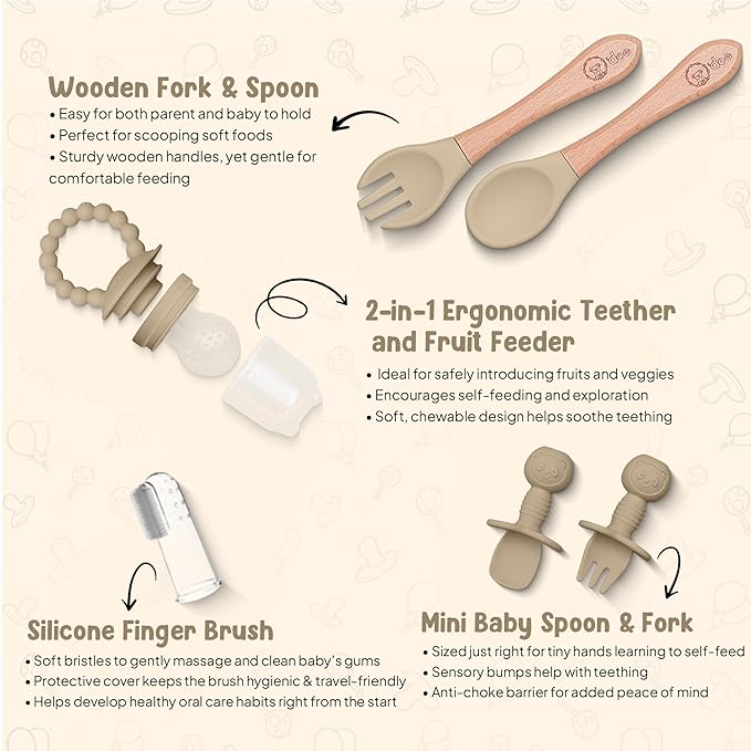 O'doe Baby Weaning Set – 15 Pcs Silicone Baby Feeding Set with Suction Plate, Bowl, Bib, Sippy Cup, Fruit Feeder, Freezer Tray