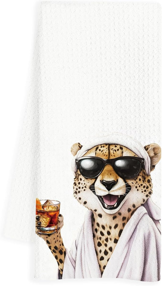 Leopard Hand Towels, Funky Cheetah Hand Towels for Bathroom, Trendy Cheetah Dorm Decor, Funny Leopard Bathroom Decor, 16x24 Inch