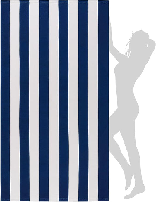 WILFA Extra Large Beach Towel - Oversized Mircofiber 40 x 70 inches, XL Striped Lightweight Pool Towel, Big Cabana Swim Travel Towel for Adults Mens Women,Dark Blue