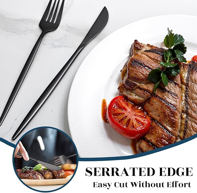 NOCCUR 40-Piece Stainless Steel Black Silverware Set for 8 - Black Utensils Set Include Knives Spoons and Forks for Home/Party/New Year