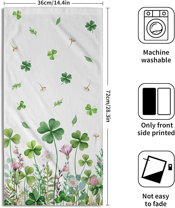 Imiss St Patricks Day Hand Towels 14.4 x 28.3 Inch Green Shamrock Floral Kitchen Dishcloth Seasonal Spring Decorations Guest Towel for Holiday Bathroom Hotel,Pack of 2