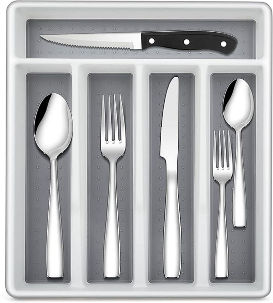 LIANYU 72-Piece Silverware Set of 12 with Steak Knives and Drawer Organizer, 18/10 Stainless Steel Anti Rust Flatware Cutlery Sets, Service Eating Utensils for Home Wedding, Mirror Polished