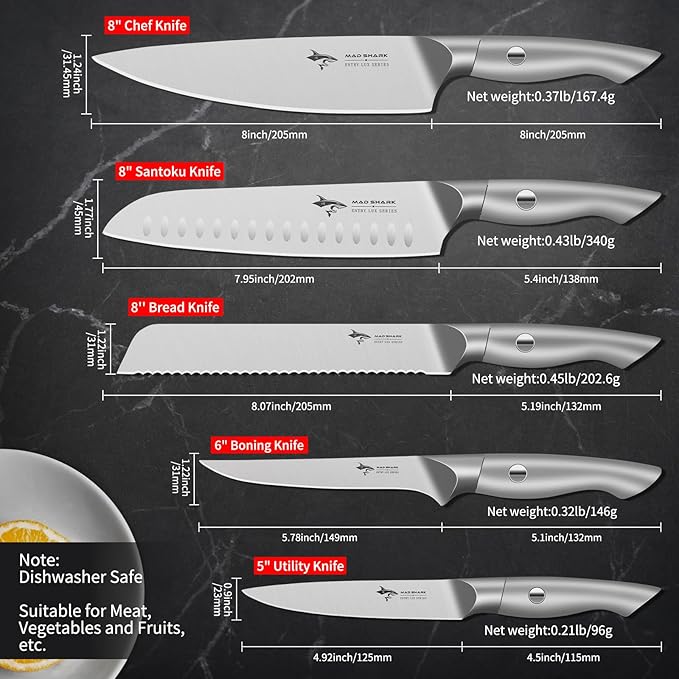MAD SHARK Kitchen Knife Set, 5PCS Sharp Ultra Chef Knife Set, High Carbon Stainless Steel Knives Set with Ergonomic Handle, Professional Kitchen Knives Sets, Gift Box Packaging