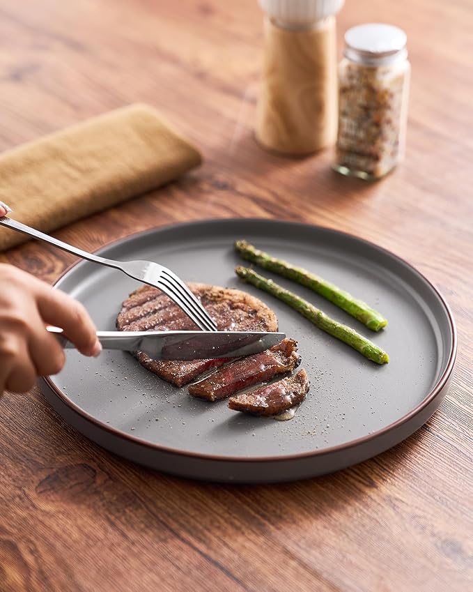 Famiware Nebula Ridge Stoneware Dinnerware Sets, Plates and Bowls Sets for 4, 12 Pieces Dishes Set, Microwave and Dishwasher Safe Kitchen Plates, Dark Gray