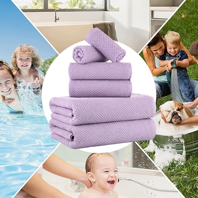 CASA COPENHAGEN Popcorn 6 Pieces Towel Set- Purple Rose, 600 GSM 2 Bath Towel 2 Hand Towel 2 Washcloth, Designed in Denmark Made of Soft Egyptian Cotton for Bathroom, Kitchen & Shower