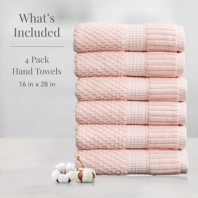 NY Loft 100% Cotton Hand Towel 6 Pack | Super Soft & Absorbent Quick-Dry Hand Towels 16" x 28" |Textured and Durable Cotton | Trinity Collection (6 Pack Hand Towel, Light Pink)