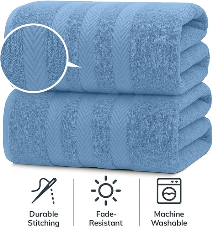 RIVERSIDE Pack of 2 Extra Large Bath Sheets 35 x 70 Inches - 100% Ring Spun Cotton Hotel Quality Oversized Bath Towels - Super Soft, Highly Absorbent & Quicker to Dry - Medium Blue