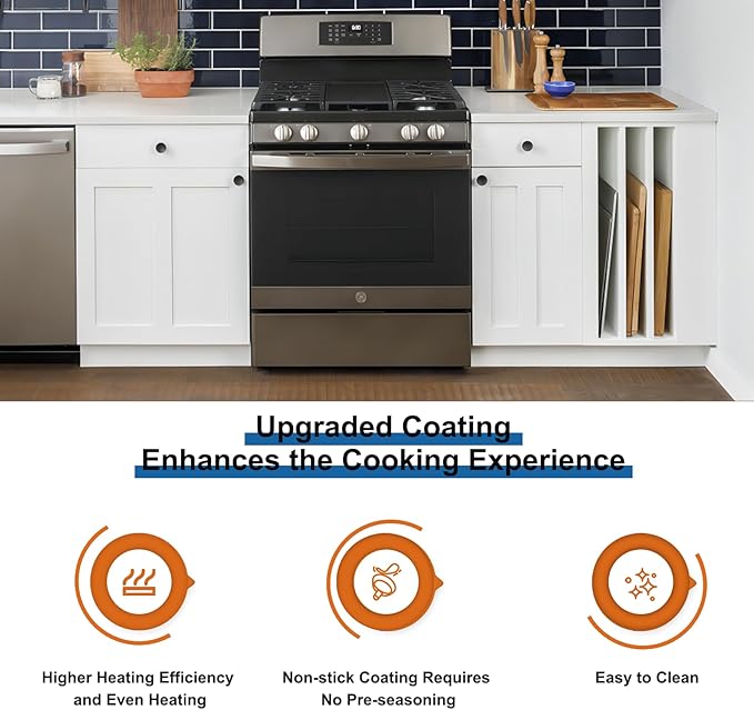 UPGRADED WB31X24738 Cast Iron Griddle Replacement for GE Gas Stove, WB31X49806 Heavy-duty Cast Iron Pan, 19.5"×9" Stove Top Center Griddle for GE Appliance Range Cooktop, Food-grade Nonstick Coating