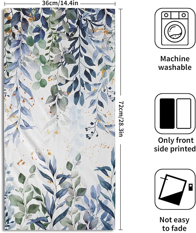 Imiss Blue Eucalyptus Leaf Bathroom Towel Watercolor Plant Leaves Kitchen Decorative Hand Towel Set of 2 Multipurpose Bath Face Washcloth 14.4 x 28.3 Inch for Gym,Spa,Hotel