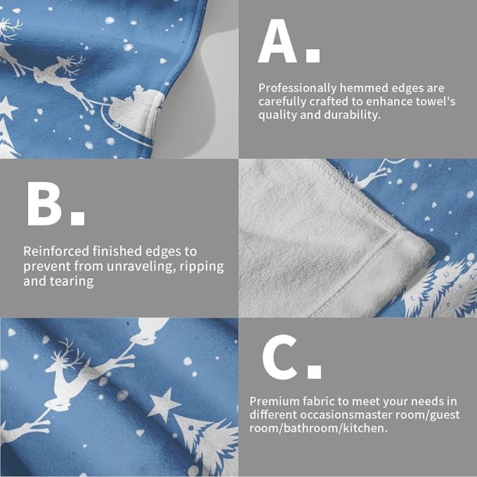 Imiss Snowman Xmas Tree Hand Towels Set of 2 - Christmas Elk Reindeer Bathroom Guest Towel 14.4 x 28.3 Inch Blue Decorative Snowflakes Washcloth for Winter Holiday Kitchen Gift