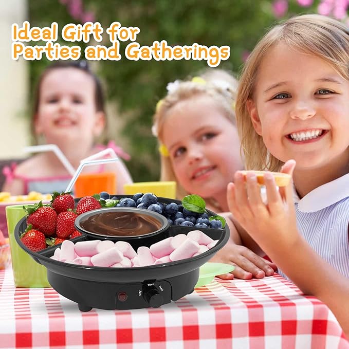 Fondue Pot Electric Set for Chocolate and Nacho Cheese, Chocolate Fondue Kit with Dipping Forks, Temperature Control, 9-ounce Detachable Bowl, Gift Set Date Night Idea Movie Night Game Night Gift Set