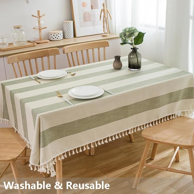 TruDelve Cotton Rectangle Tablecloth Sage Green Striped Tablecloths Outdoor Table Cloth Rectangle Table Cloth Tablecloths for Rectangle Tables (70"x55", Green)