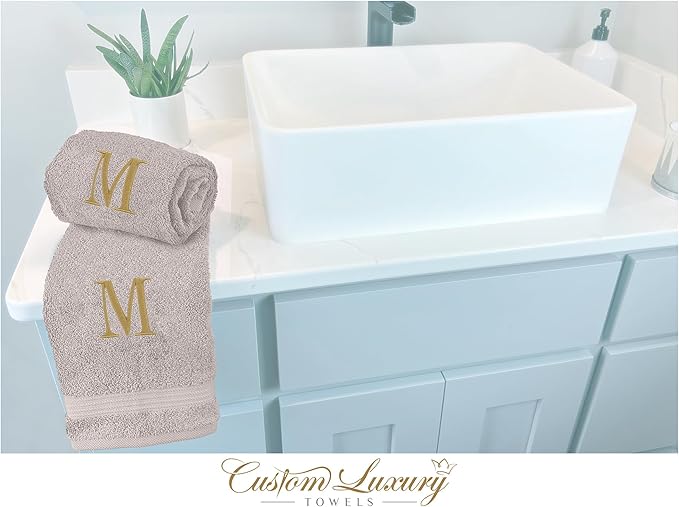 Monogrammed Hand Towels for Bathroom | Luxury Turkish Cotton | Embroidered in USA | Set of 2 | Choose Set Color and Monogram Color | A - Z | Modern Font
