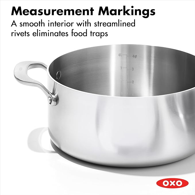 OXO Mira Tri-ply Stainless Steel, 10 Piece Cookware Pots and Pans Set, Skillets, Saute, Saucepans, Lids,Incl Ceramic Nonstick Frying Pan,Induction,Multi Clad,Metal Utensil Safe,Dishwasher & Oven Safe