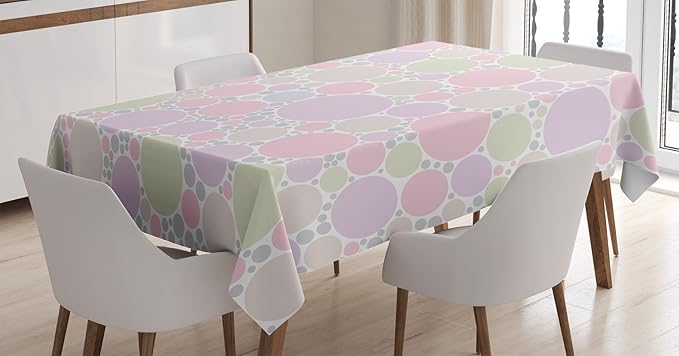 Ambesonne Polka Dots Tablecloth, Pastel Circles with Random Pixel Spots Sprinkles Dots Original Design, Rectangular Table Cover for Dining Room Kitchen Decor, 52" X 70", Lilac Green