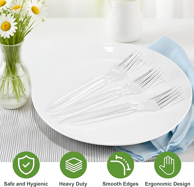 Pleafind 360 Count Disposable Plastic Forks - 7 Inch Heavy Duty, Food Grade Forks Disposable, BPA-Free Plastic Silverware for Parties, Picnics Catering and Everyday Use