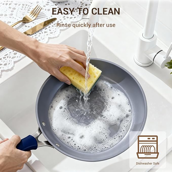 Ammeloo 15-Piece Ribbed Ceramic Cookware Set, Pots and Pans Set Non Stick, Induction Ready, Healthy Non Toxic Kitchen Cooking Set PFAS/PFOA/PTFE-Free, Silicone-wrapped Stay-Cool Handle