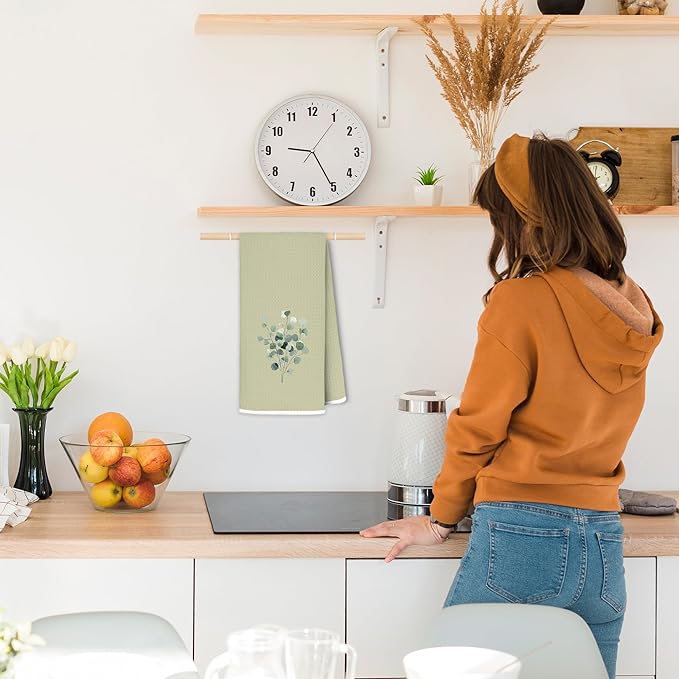 Sage Green Eucalyptus Bathroom Hand Towels, Farmhouse Cottagecore Green Leaves Botanical Decorative Hand Towels for Bathroom, 16x24 Inch