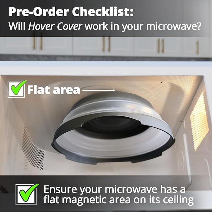 HOVER COVER Magnetic Microwave Splatter Cover with High Power, Strongest Magnetic Grip, Collapsible 12-Inch BPA-Free Food Lid, Vented Plate Guard, Dishwasher Safe, Space-Saving Storage - Gray, 2-Pack