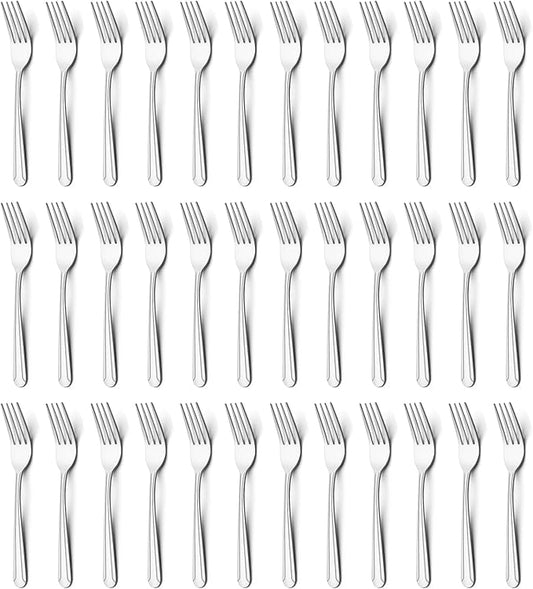 BEWOS 36-Piece Dinner Fork Set, 8.2-Inch Stainless Steel Silverware, Mirror Polished, Dishwasher Safe, For Home, Kitchen or Restaurant
