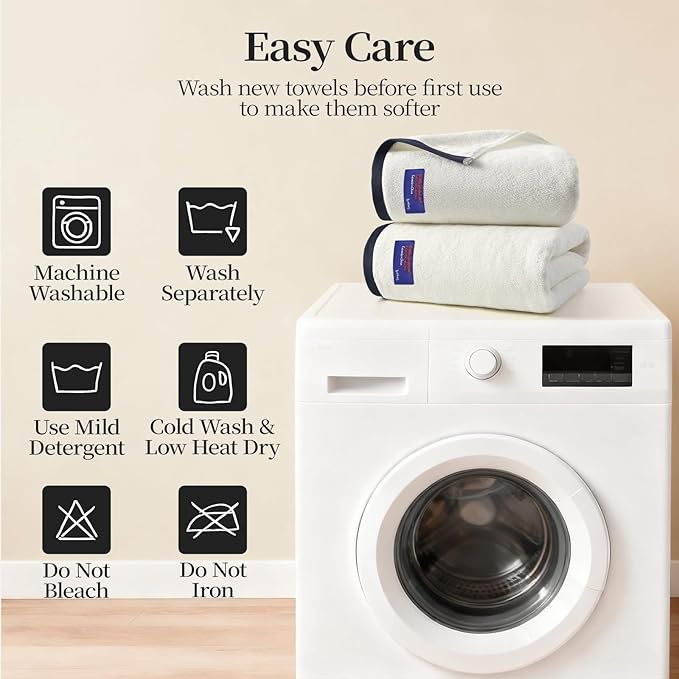 REDKISS 6 Pack Cotton Towel Set with Luxury Embellished Border, 600 GSM Ultra Soft & Highly Absorbent Bath Towels Set with 2 Bath, 2 Hand, 2 Washcloths for Bathroom, Gym, Spa, Hotel, White