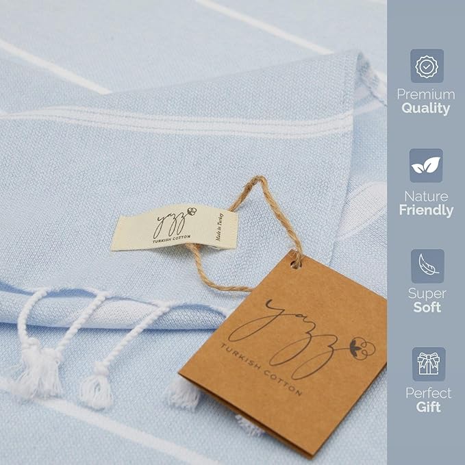 Hand Towels - Set of 2, 18" x 30" inches, Cotton, Decorative Peshtemal Cotton Hand Towels for Kitchen, Bath, Guest, Face, Hair, Gym, Yoga, Dishcloth, Travel (Baby Blue)