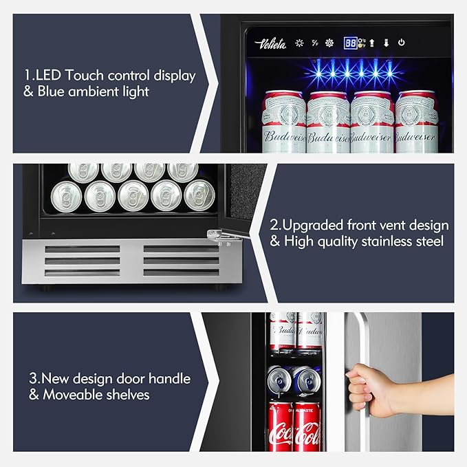 15 Inch Outdoor Beverage Refrigerator Cooler,Stainless Steel 127 Cans Beverage Fridge with French Door Under Counter Built-in or Freestanding, Perfect for Beer, Cola
