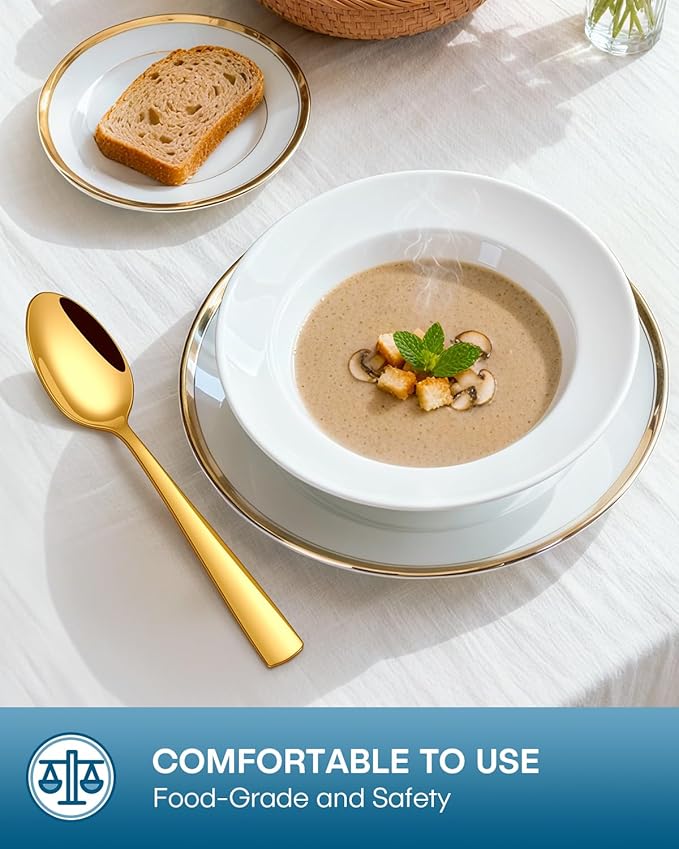 Stapava 60 Pcs Gold Silverware Set, Food-Grade Stainless Steel Flatware Sets for 12 Mirror Polished Cutlery Utensil Sets Include Dinner Knives Spoons and Forks Set Dishwasher Safe for Home Restaurant