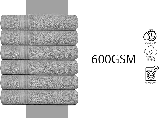 Premium Hand Towels Pack of 6 (16" x 30”) 100% Combed Ring Spun Cotton | Highly Absorbent Hand Towels Set | Ultra Soft for Home, Gym & Spa (Silver Grey)